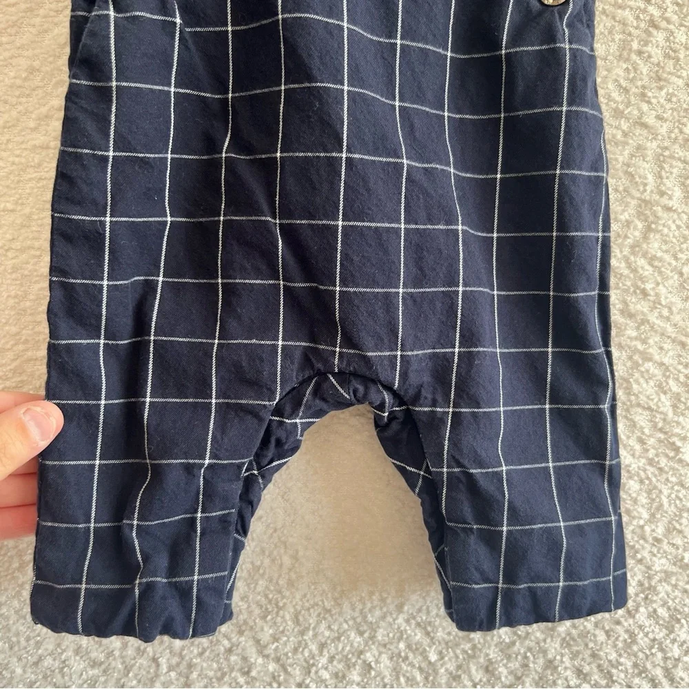 Jacadi‎ Paris One Piece Infant Blue Grid Romper 100% Cotton Size 3 Months